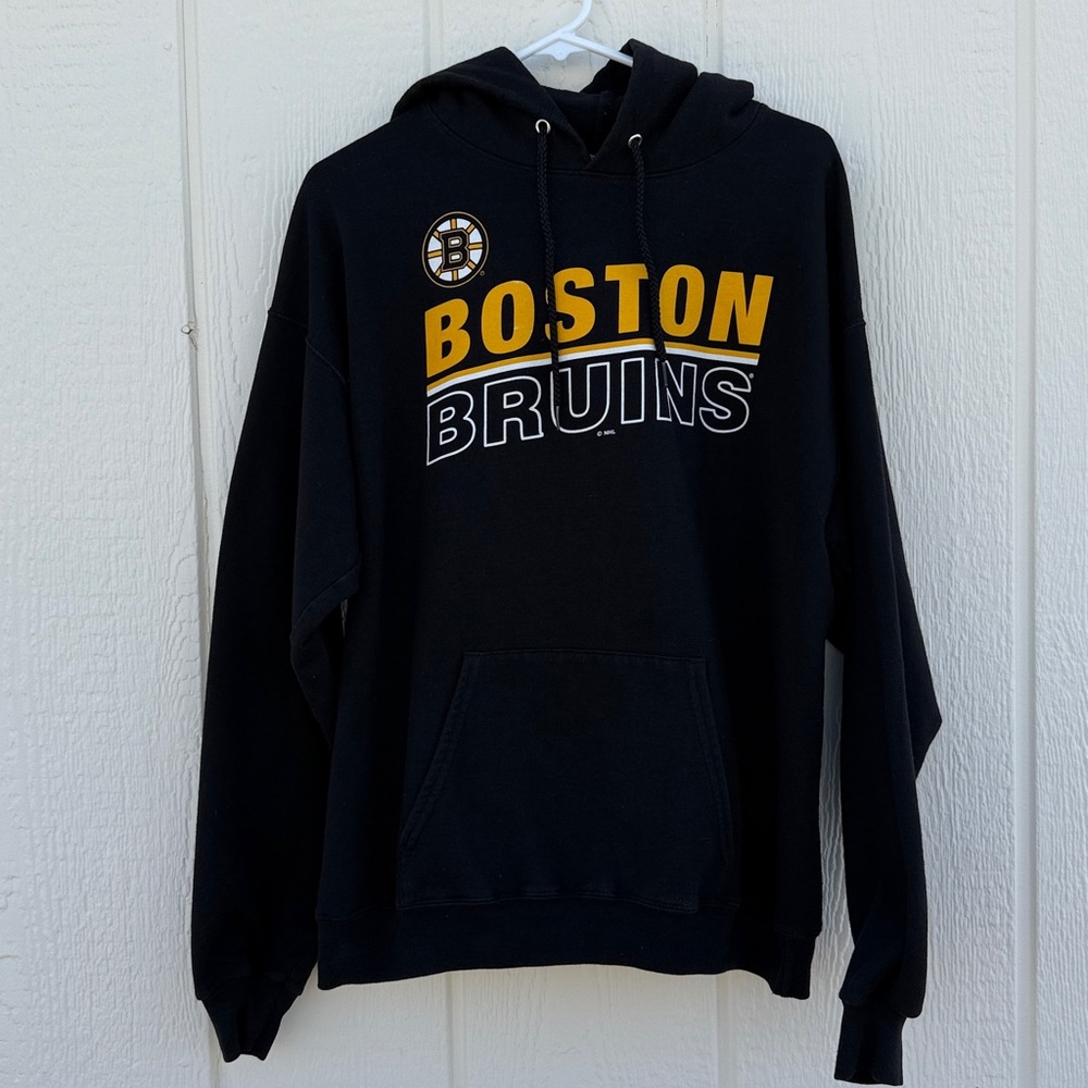 NHL Sz L Boston Bruin Classic Black Gold Accent Pull Over Hoodie Sweater Unisex